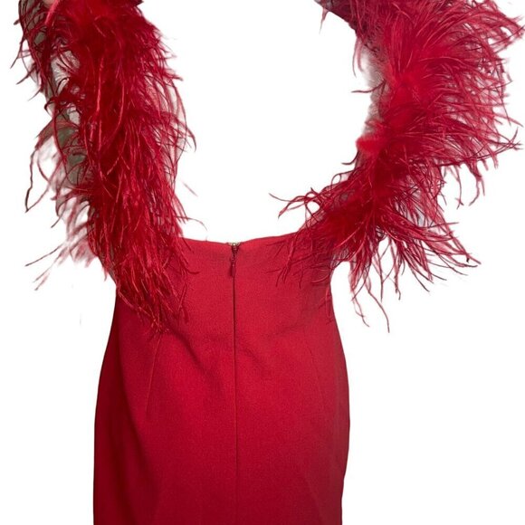 Rebecca Vallance Womens Dress Size 12 Red Scarlett Feather Trim Mini V Neck - Picture 5 of 6